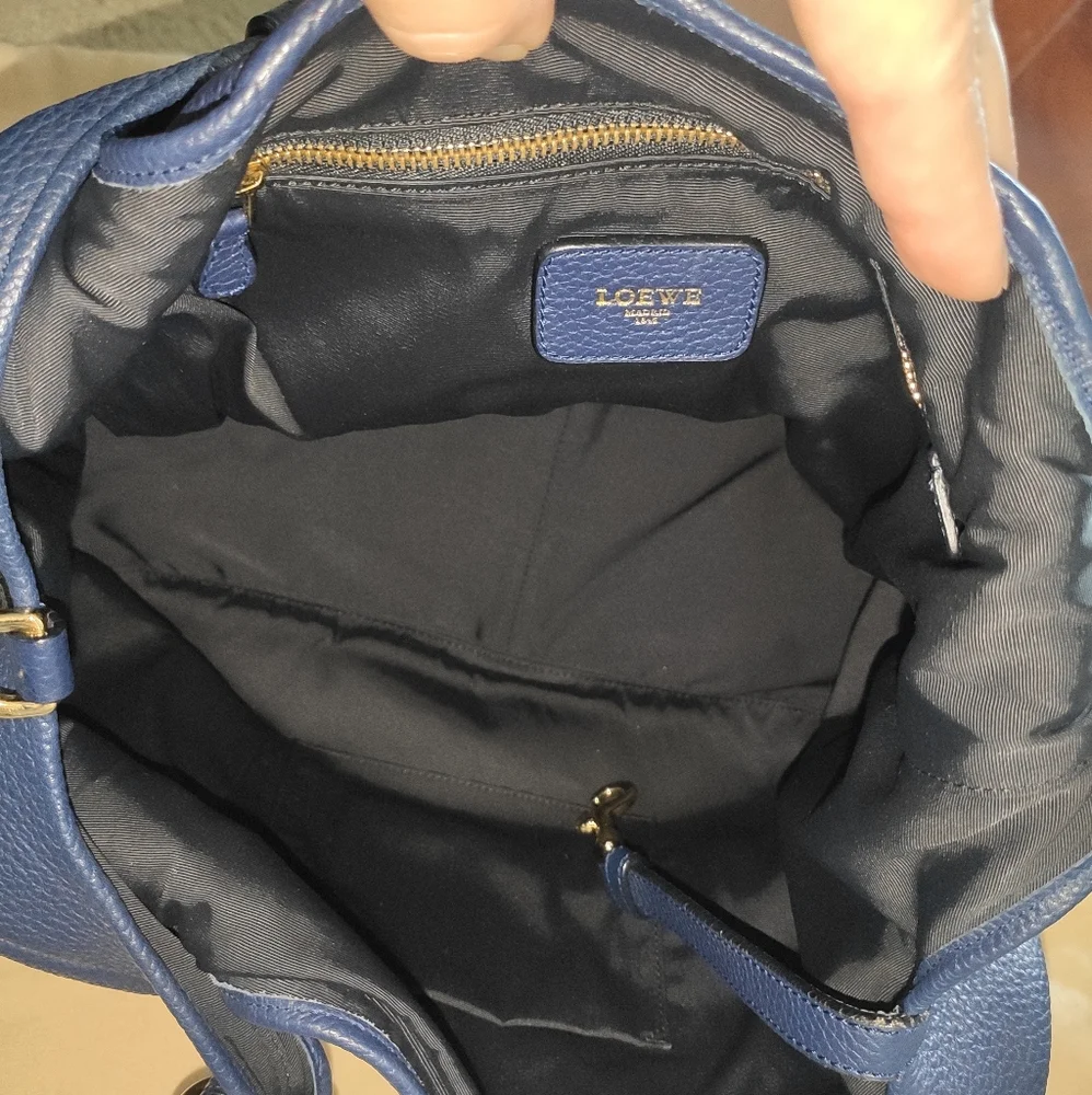 LOEWE Calle Navy Gained Leather Hobo Bag